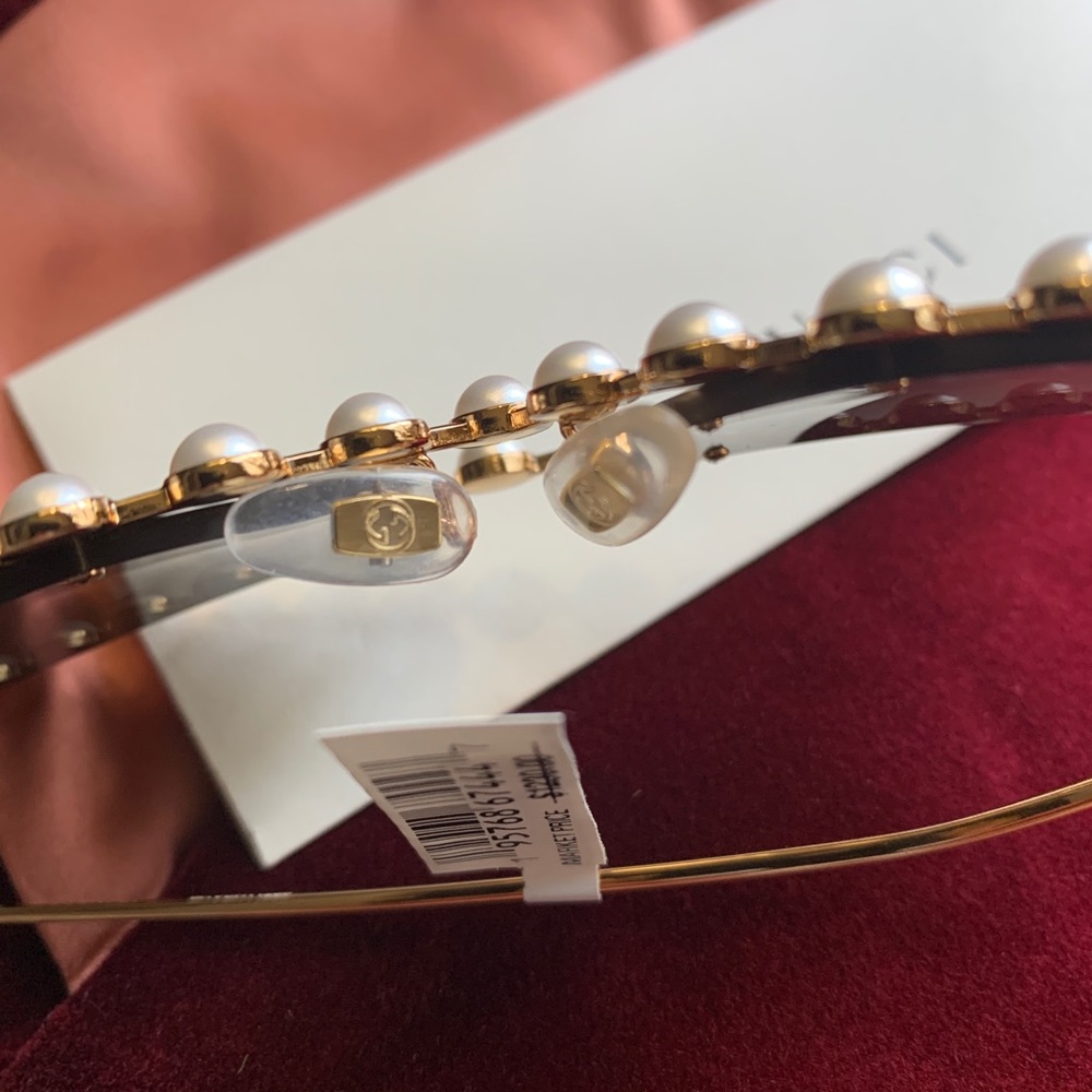🔥SALE🔥RARE Authentic GUCCI 53 cat "HOLLYWOOD COLLECTION " metal/pearls sunglasse - Picture 8 of 13